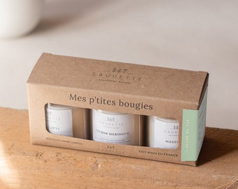 Tea Time Gift Set - 3 Handmade scented candles made with natural soy wax - Chai Latte, Lemon Meringue and Madeleine.