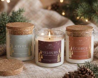 Three Winters - Assortment of 3 handcrafted scented candles made with natural soy wax - Frost, Velvet, Bark