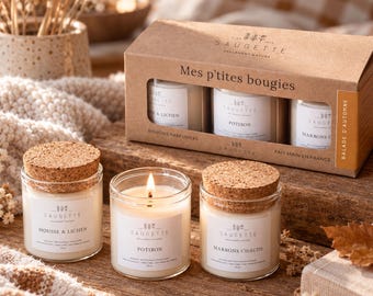 Autumn Walk Gift Set - 3 Handmade scented candles made with natural soy wax - Moss and Lichen, Pumpkin and Warm Chestnuts.
