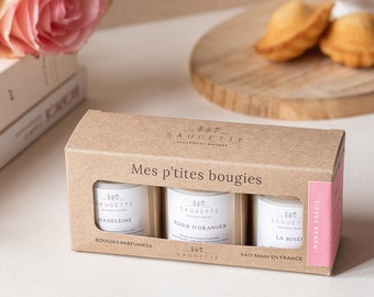 Maman Chérie Gift Set - 3 Handmade scented candles made with natural soy wax - Madeleine, Orange Blossom, Dew - Mother's Day