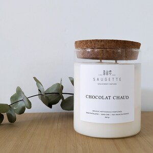Chocolat chaud Bougie artisanale parfumée à la cire de soja naturelle Maxi-2 mèches 360 g