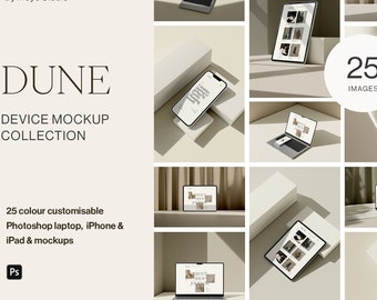 25 Device Mockup Bundle, MacBook iPhone iPad, Concrete Texture, Colour Customisable PSD