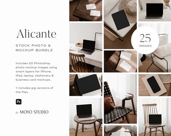 Mediterranean Device Mockup Bundle, 20 MacBook iPhone iPad Photoshop Mockups, Warm Neutral