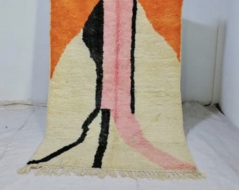 LAILA-Boho Chic Moroccan Boujaad Contemporary Berber Rug in Salmon Pink, Orange, Cream & Brown