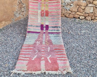 MALIKA-Boho Chic Moroccan Boujaad Berber Runner in Peach, Salmon Pink, Orange & Turquoise