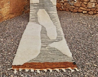 SAIDA-Boho Chic Moroccan Boujaad Contemporary Berber Runner in Cream, Brown, Orange & Crimson