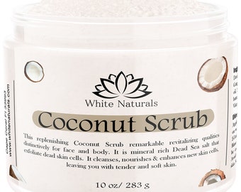 Organic Coconut Face & Body Scrub, Best Exfoliating Scrub, Nourishing and Hydrating, Gentle Exfoliation and Cleansing, Great Gift for Women