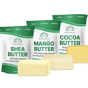 Shea Butter, Mango Butter, Cocoa Butter set – Each Butter is 8 oz, Organic and Raw Butters