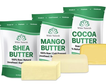 Sheabutter, Mangobutter, Kakaobutter-Set - Jede Butter ist 8 Unzen, Bio- und Rohbutter