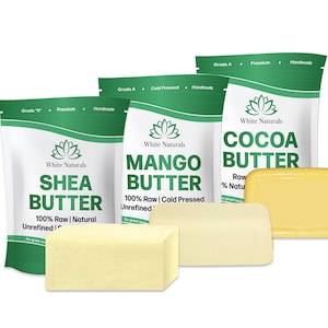 Shea Butter, Cocoa Butter, Mango Butter set – Each Butter is 1 lb, Organic and Natural Butters, Raw and Unrefined.
