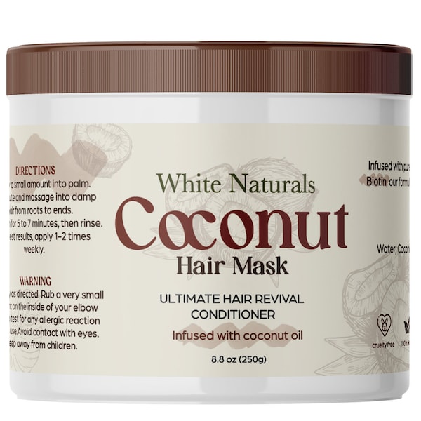 Coconut Hair Mask Deep Conditioning, Coconut Oil Mask for Dry Damaged Hair, Infused with Biotin, Hair Thickening, for Healthy Hydrated Hair