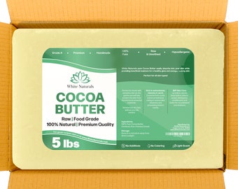 Raw Cocoa Butter Bulk 5 lb, Unrefined, Grade A, Pure, Organic, Food Grade, Perfect For Skin & Hair Care, Great For Diy Recipes