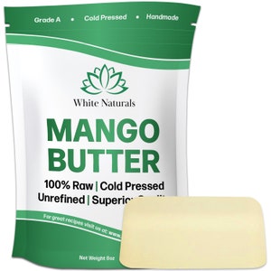 Unrefined Mango Butter Raw, Natural, Amazing Moisturizer, Use Alone or in Diy Body Butters & Soaps 8 oz
