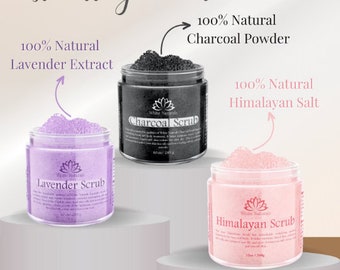 Body Scrub Set of 3: Himalayan Scrub, Lavender Scrub & Charcoal Scrub, The Perfect Gift Set for Women, Wife, Mother, Teacher, Birthday Gift