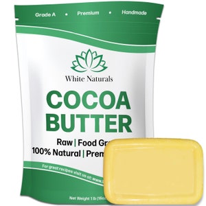 Organic Raw Cocoa Butter 1 lb (16 oz), Unrefined, Pure, Food Grade, Top Quality, Perfect For Skin & Hair Care, Great For All Diy Projects.