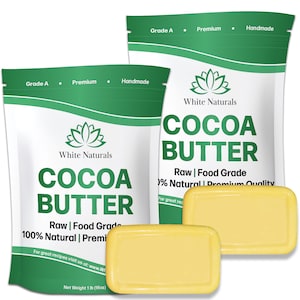 Manteca de cacao orgánica 2 libras (1 libra en cada bolsa), sin refinar, de calidad alimentaria, perfecta para el cuidado de la piel y el cabello, ideal para todas las recetas caseras