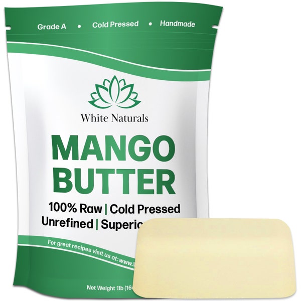 Rohe Mangobutter (1 Pfund) Unraffinierte, natürliche, organische, erstaunliche Hautfeuchtigkeit, Verwendung allein oder in DIY-Körperbutter und -seifen, 16 oz