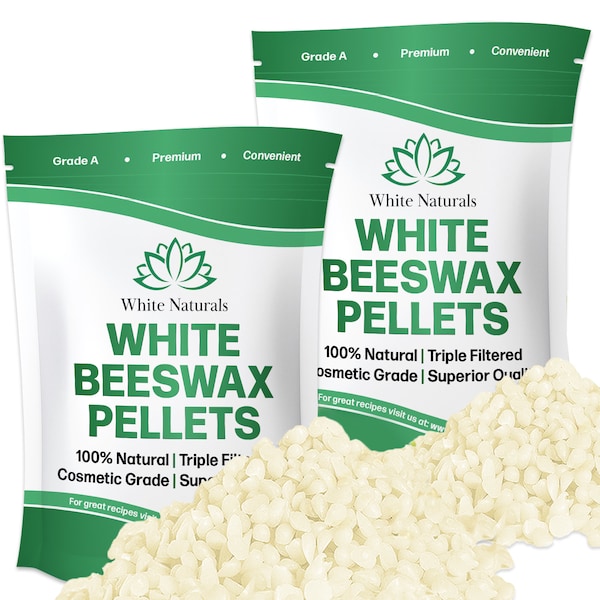 Bolitas de cera de abejas blanca de 2 libras (1 libra por bolsa), orgánicas puras, naturales, de grado cosmético, triplemente filtradas, ideales para bálsamos labiales, lociones y velas.