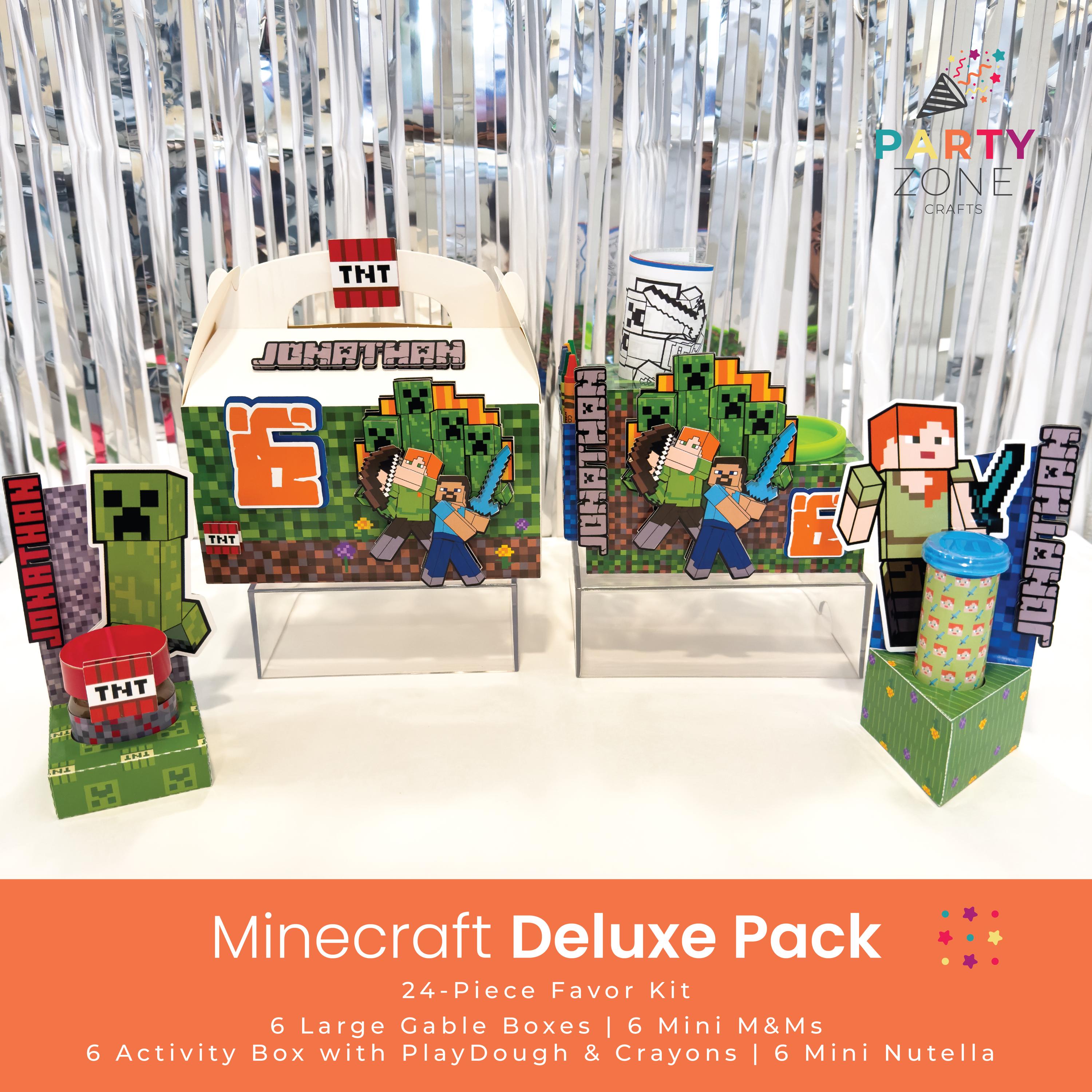 Minecraft 24-Piece Party Pack, Candy Boxes, Activity Boxes, Party Favors, Coloring Kits, Chip Bags, Chocolate, PlayDough, Gaming Party