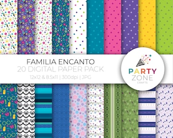 Paquete de papel digital Encanto, cumpleaños de Mirabel, obsequios para fiestas Madrigal, diseños de patrones imprimibles, descarga instantánea, 12 x 12, 8,5 x 11, 300 ppp