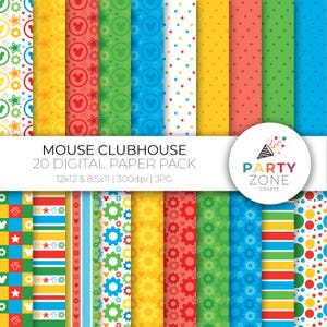 Mickey Mouse Clubhouse Digital Paper Pack, Mickey Birthday, Mickey Party Favors, Printable Designs, Instant Download, 12x12, 8.5x11, 300dpi