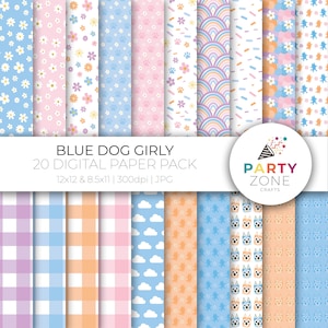 Confezione di carta digitale Bluey Girly, compleanno del cane, bomboniere Bluey & Bingo, modelli stampabili, download immediato, 12x12, 8,5x11, 300 dpi