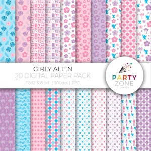 Pack de papier numérique Girly Stitch, anniversaire, articles de fête, motifs imprimables, téléchargement immédiat, 12 x 12, 8,5 x 11, 300 dpi