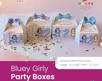 Bluey Girly Gable Boxes, Decorated Boxes, Bluey & Bingo Party Favors, Made to Order, Personalized, Large 6.5x3.25, Mini 4x2.5,