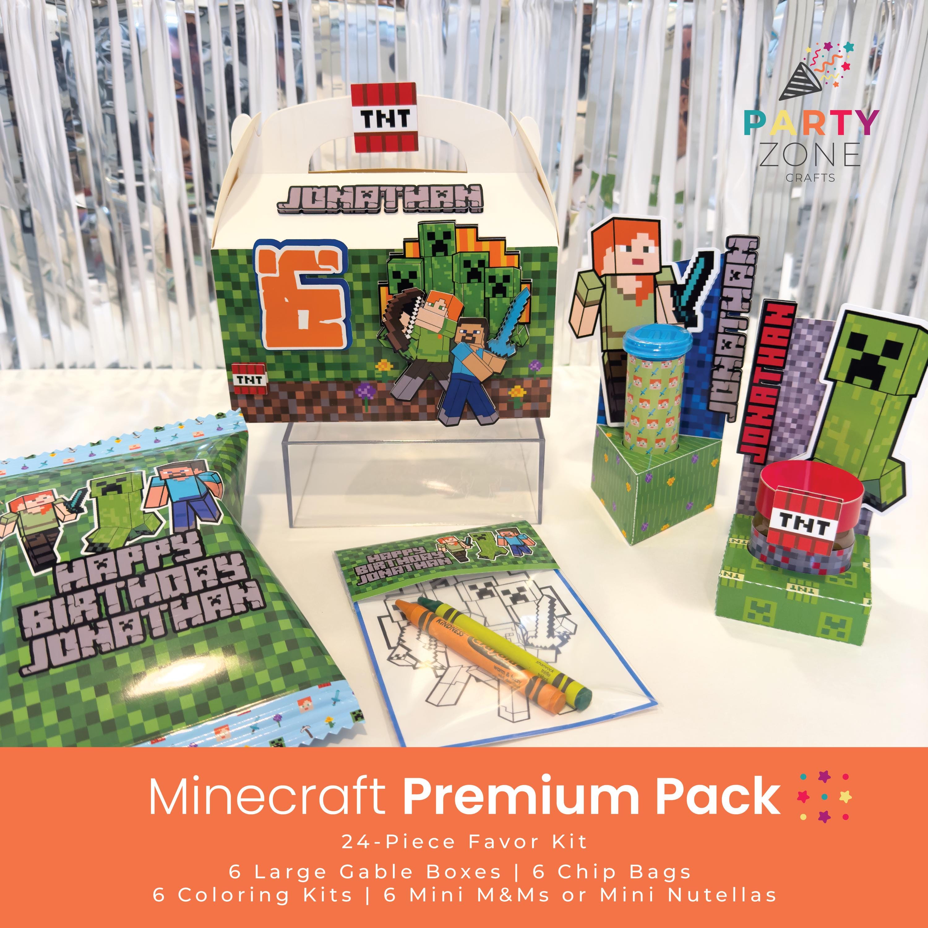 Minecraft 24-Piece Party Pack, Candy Boxes, Activity Boxes, Party Favors, Coloring Kits, Chip Bags, Chocolate, PlayDough, Gaming Party
