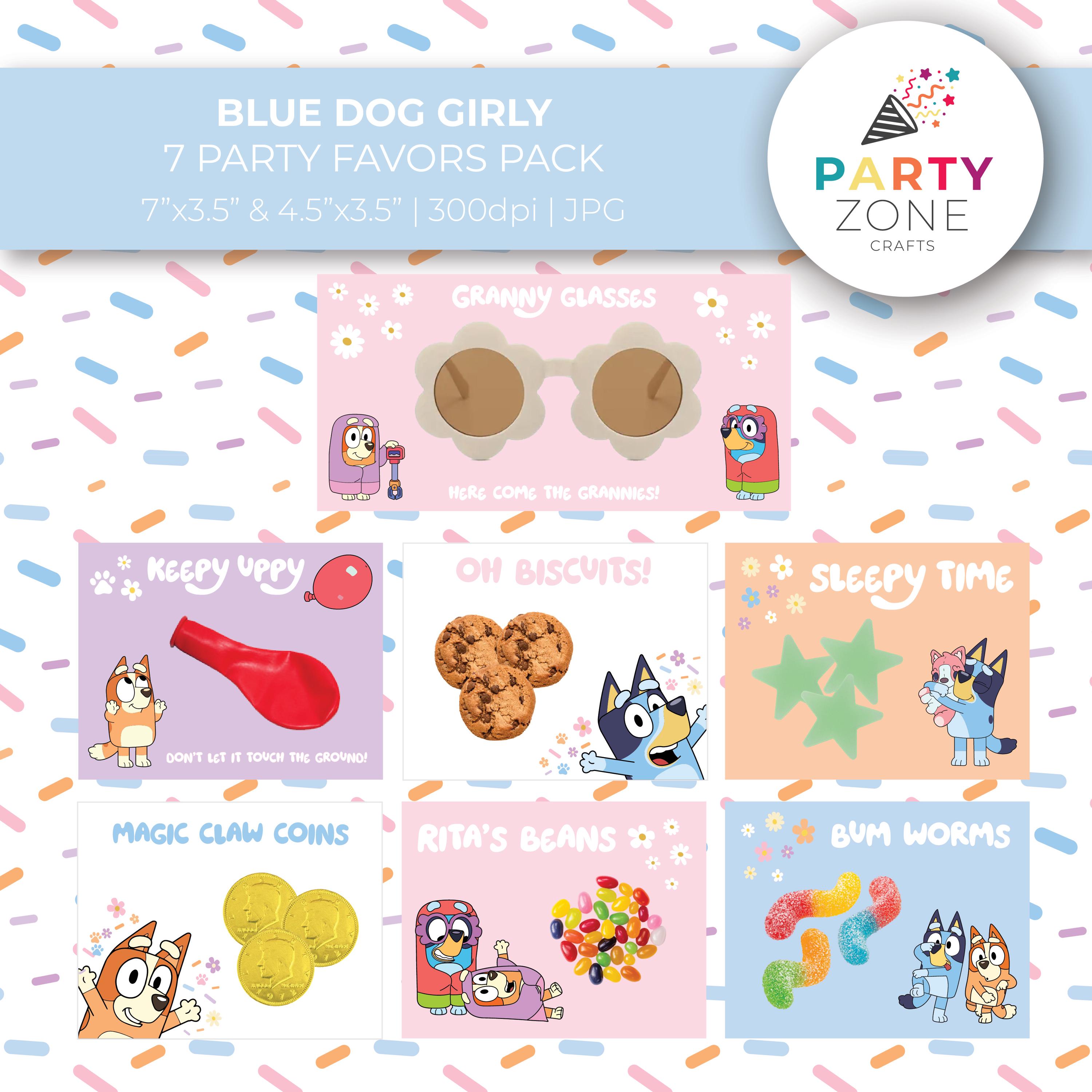 Bluey Girly Party Favors Pack, Candy Favors, Bluey Dog Birthday, Printable Designs, Instant Download, Print Ready, 7x3.5, 4.5x3.5, 300dpi
