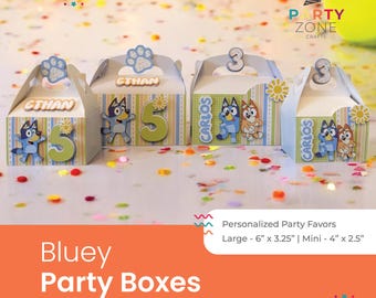 Bluey Gable Boxes, Decorated Boxes, Bluey & Bingo Party Favors, Made to Order, Personalized, Large 6.5x3.25, Mini 4x2.5