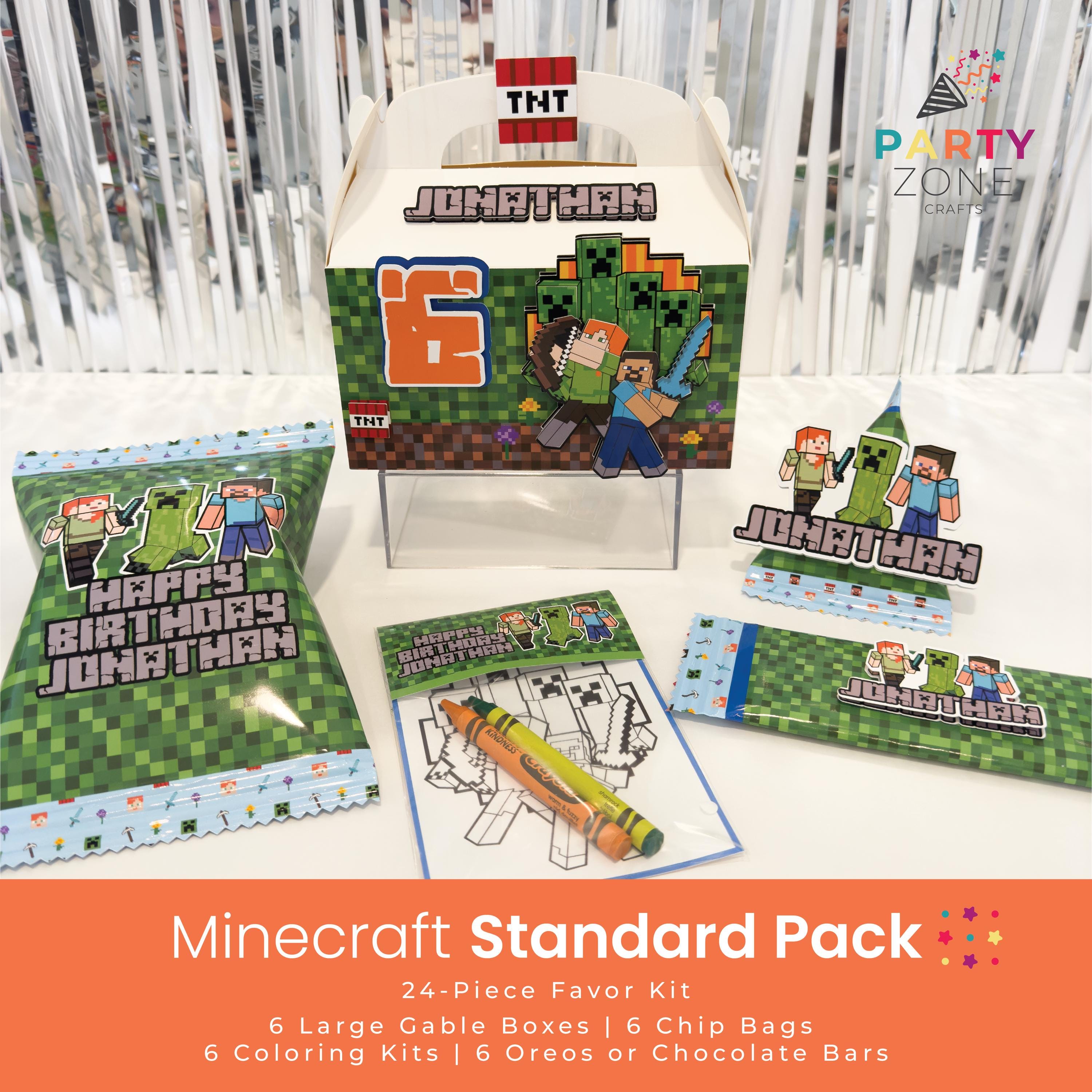 Minecraft 24-Piece Party Pack, Candy Boxes, Activity Boxes, Party Favors, Coloring Kits, Chip Bags, Chocolate, PlayDough, Gaming Party