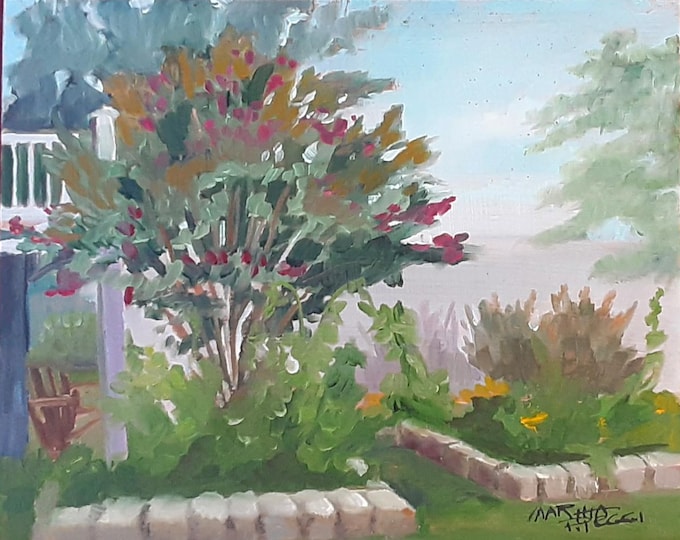 Original Oil Painting of a Chester River Garden in Chestertown, MD