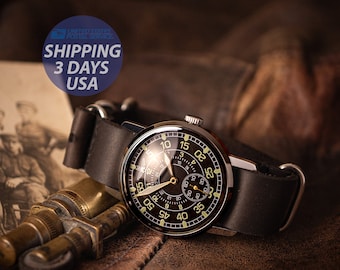 Aviator's watch, Pobeda watch, vintage watch, military watch, black watch for men, Mens watch, mechanical watches,