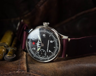 Reloj de aviador vintage, reloj de caballero de la URSS, esfera restaurada