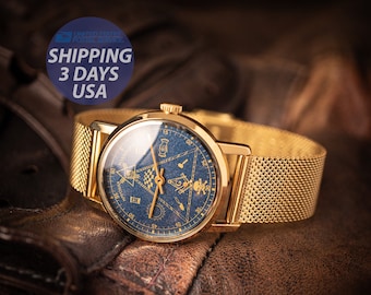 Masonic watch, blue dial masonic watch, vintage watch, Mens watch, masonic gift, Vintage style watches