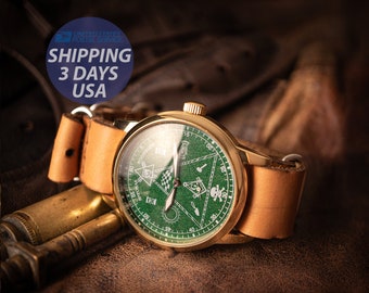 Vintage masonic watches, green dial, masons vintage watch, vintage wristwatch, Pobeda watch, Mens watch, Unisex Vintage Wrist Watches