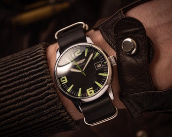 Vintage Aviator Calendar Watch, USSR Military Style