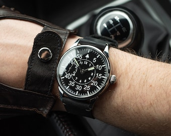 Vintage Aviator Watch: Restored USSR Men's Watch with Italian Leather Strap