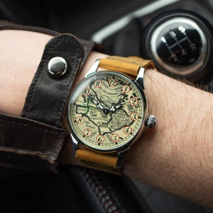 Vintage Uhr, Herrenuhr, Ehe Uhr, Retro Uhr, Zifferblatt mit Karte