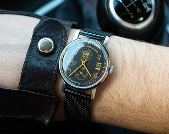 Vintage Masonic Pobeda Watch, USSR Mens Wristwatch, 1980s