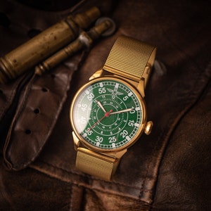 Vintage watch, Aviator watch, military watch, air force watch, green Aviator watch watch, ussr mechanical watch
