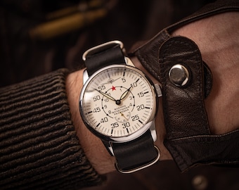 Reloj de aviador vintage de la URSS, esfera blanca, estilo militar de los años 90