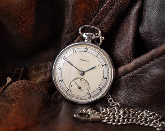 Vintage Molnija Pocket Watch, USSR Mens Watch, Serviced