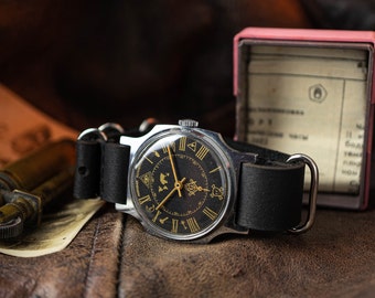 Vintage Pobeda Masonic Watch, USSR Mechanical Mens Watch, 1980s