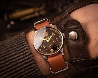 Vintage Pobeda Masonic Watch, Black Dial, Mechanical Wristwatch