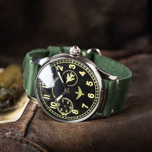 SHTURMANSKIE, Aviator watch, vintage watch, Mens watch, USSR watch. green strap, Gifts for Husband,