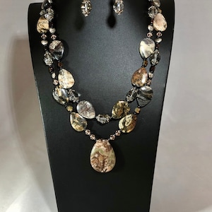 Australian Outback Jasper Necklace, Elegant Picture Jasper Pendant, Ornate Bracelet and Earrings, Rockhound Gift, Rustic Outback Jewelry