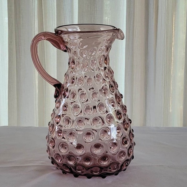 Vintage Hobnail Bubble Light Amethyst Glass 8" Grannycore Pitcher