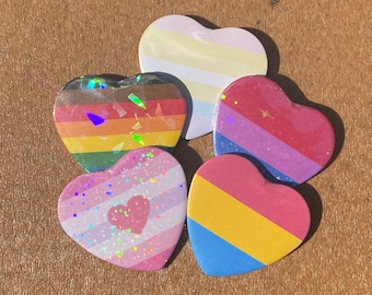 Custom Holographic Pride Flag 2.2 inch Heart Button · Any flag!